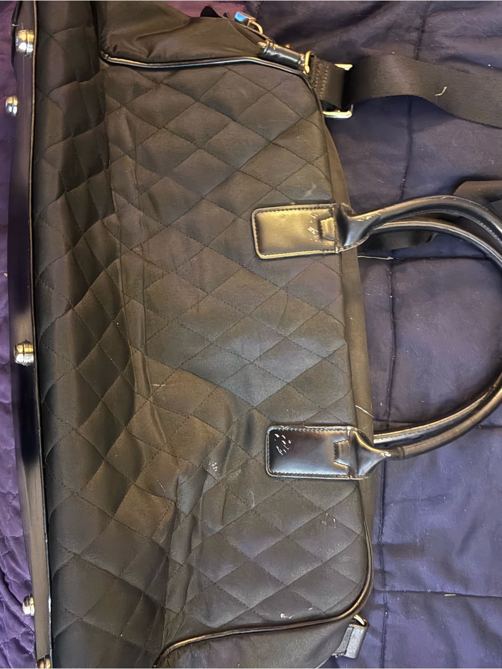 Quilted Black Women's Tote Bag with Top Handles
